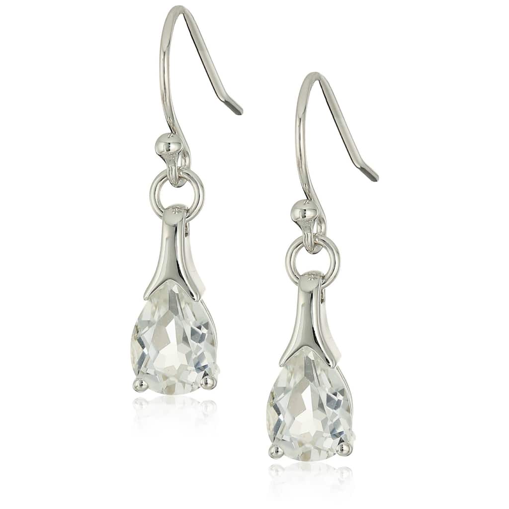 Sterling Silver White Topaz Lever Back Dangle Earrings
