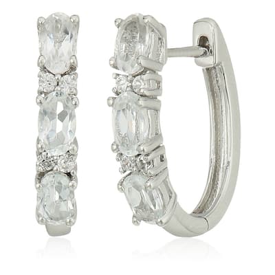 Sterling Silver White Topaz Small Hoop Earrings