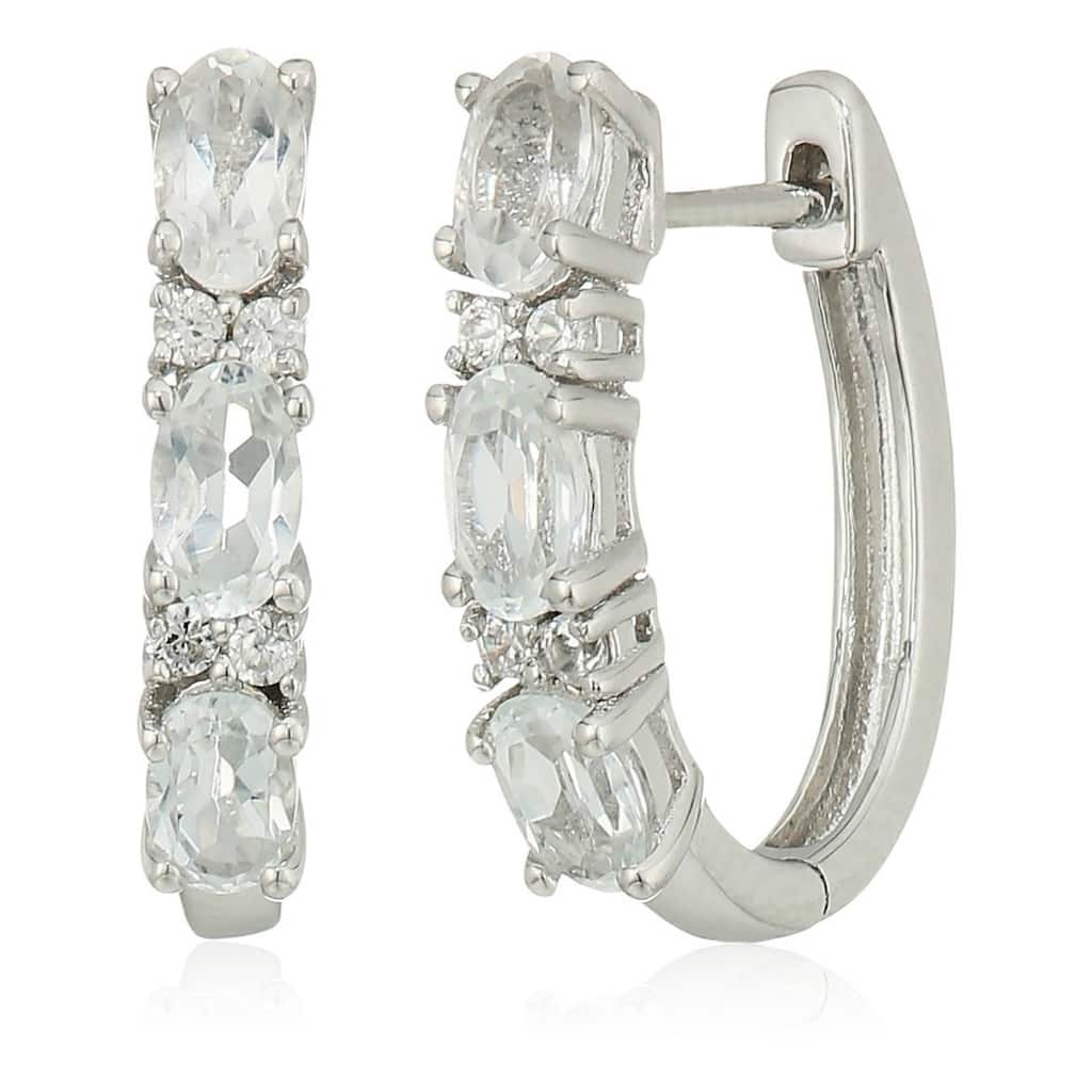 Sterling Silver White Topaz Small Hoop Earrings