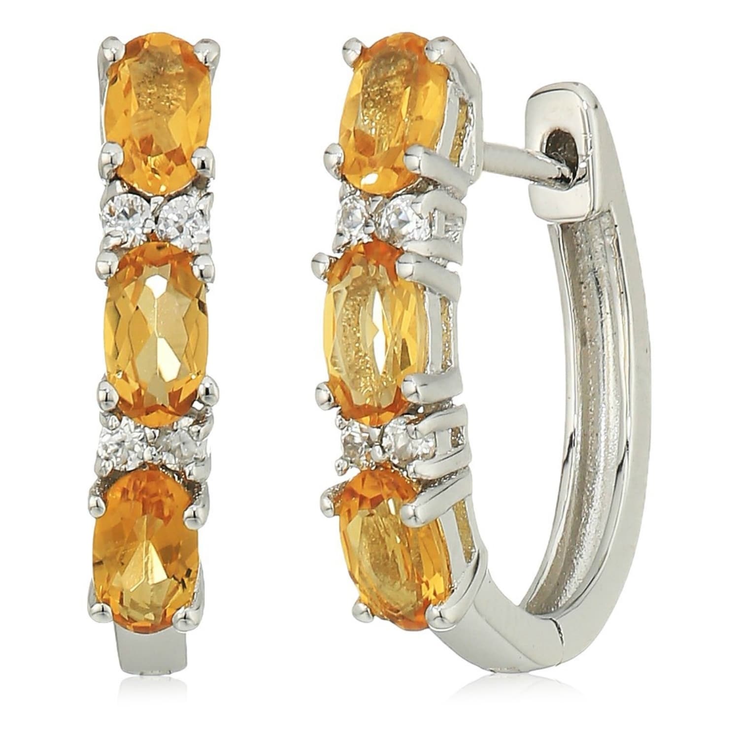 Pinctore Sterling Silver Citrine Small Hoop Earrings