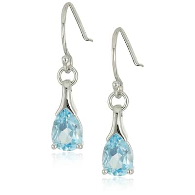 925 Sterling Silver Sky Blue Topaz Lever Back Dangle Earrings
