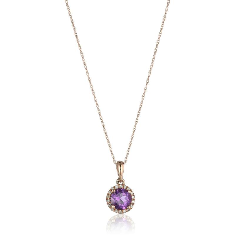 10k Rose Gold African Amethyst and Diamond Classic Pendant Necklace, 18"