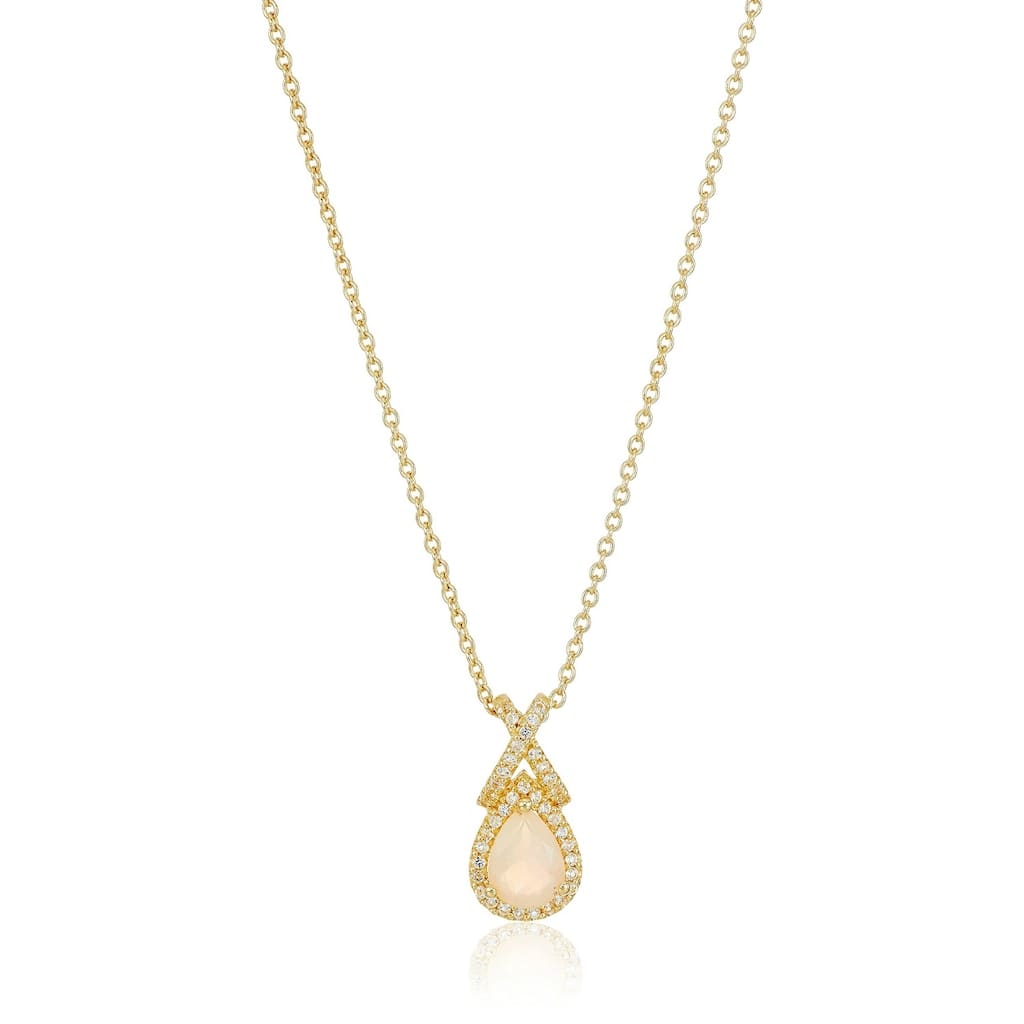 Yellow Gold-plated Silver Ethiopian Opal and White Topaz Pendant Necklace, 18"