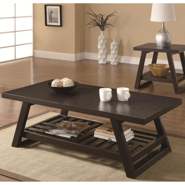 Transitional Style Coffee Table With Open Bottom Shelf And Flared Legs Brown