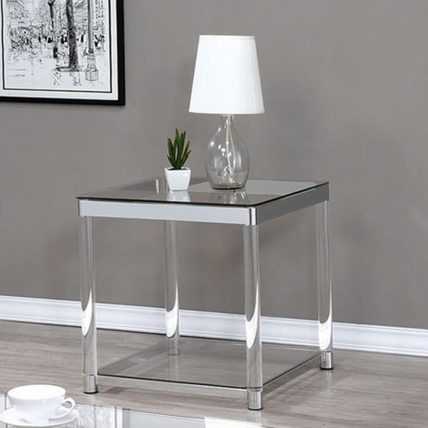 Contemporary Coffee Table with Tempered Glass Top & Chrome ...