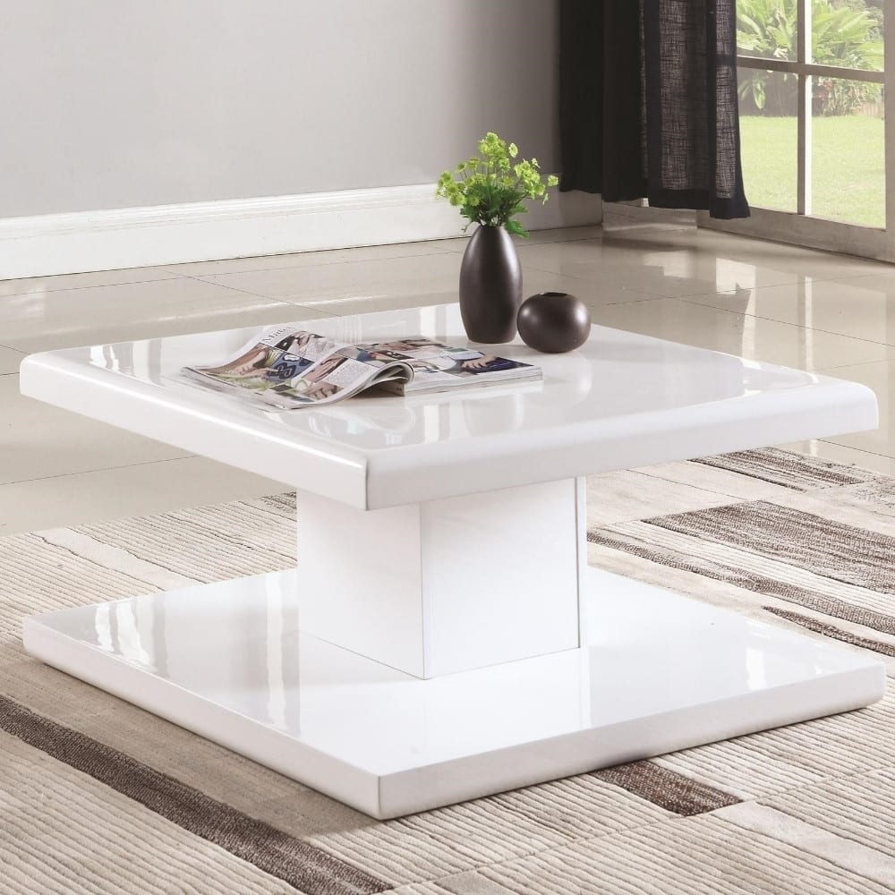 Contemporary Style Coffee Table With Swiveling Table Top & Pedestal, White