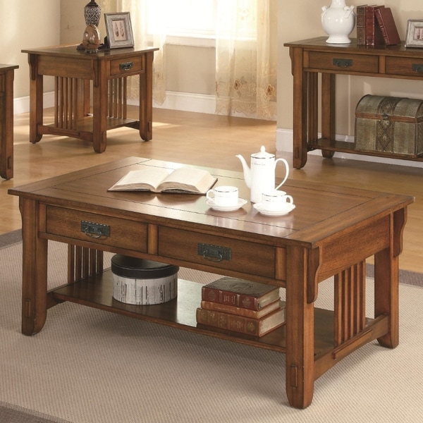 Shop 2 Drawer Transitional Style Slated Wooden Coffee Table With Bottom