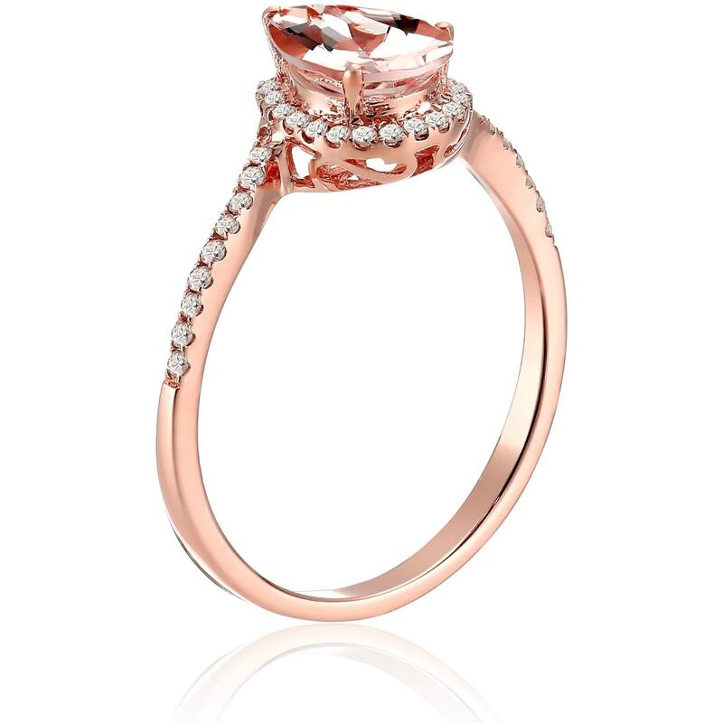 10k Rose Gold Morganite and Diamond Princess Diana Pear Shape Engagement Ring, Size 6