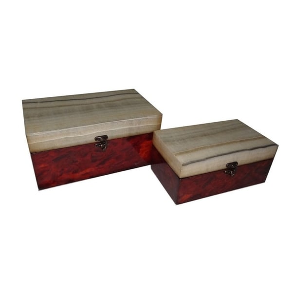 Cheung's Wooden Decorative Box with Marble Design Top, Multicolor - Set of 2