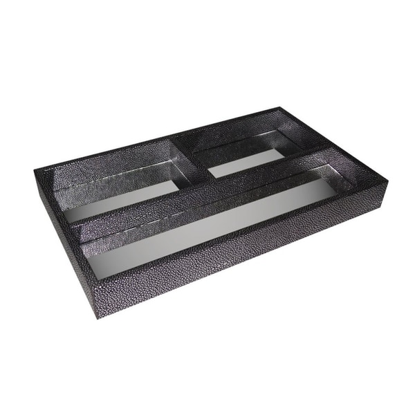 Cheung's Silver Shagreen 3 Storage Compartment Rectangular Tray with Center Mirror