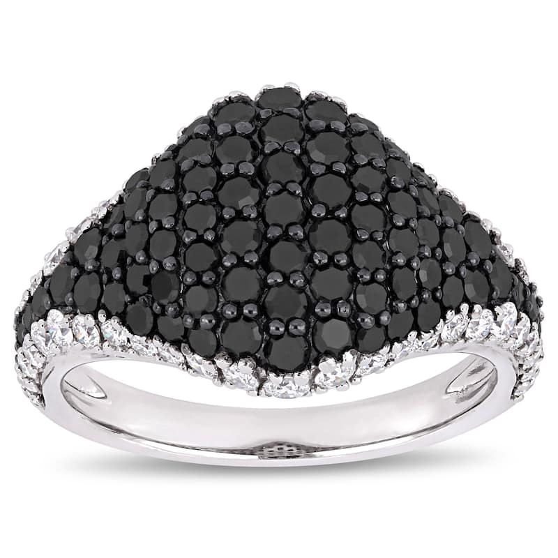 Miadora 14k White Gold with Black Rhodium 2 1/10ct TDW Black and White Diamond Cluster Ring