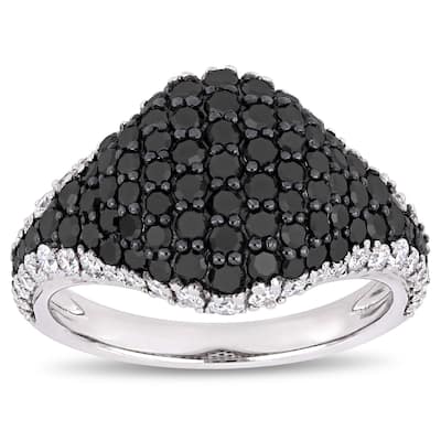 Miadora 14k White Gold with Black Rhodium 2 1/10ct TDW Black and White Diamond Cluster Ring