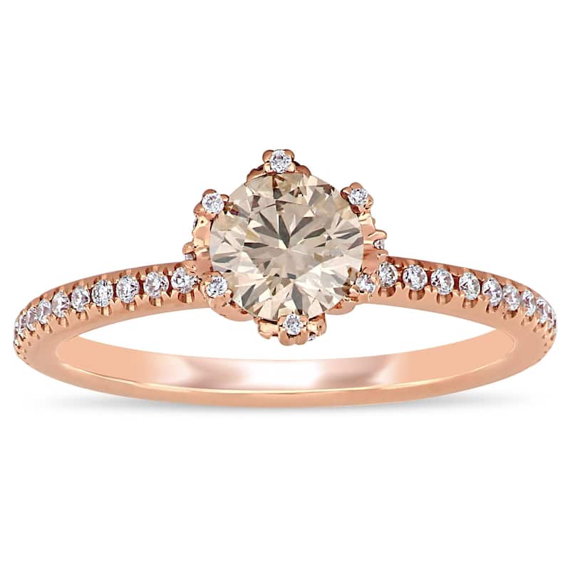 Miadora 14k Rose Gold 1 1/4ct TDW Brown and White Diamond Floral Engagement Ring