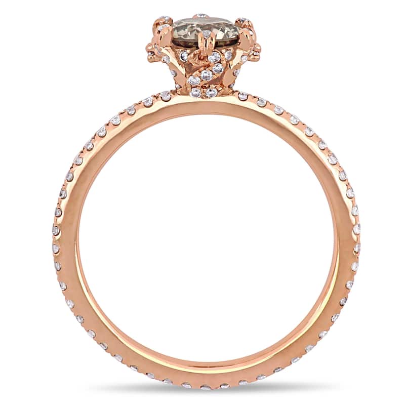 Miadora 14k Rose Gold 1 1/4ct TDW Brown and White Diamond Floral Engagement Ring