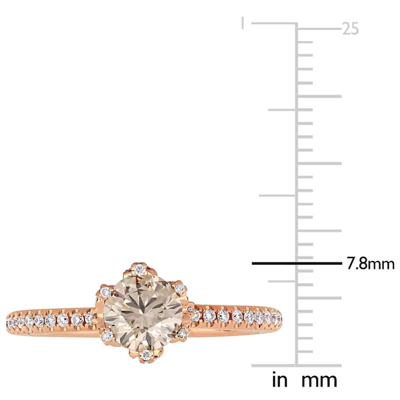 Miadora 14k Rose Gold 1 1/4ct TDW Brown and White Diamond Floral Engagement Ring