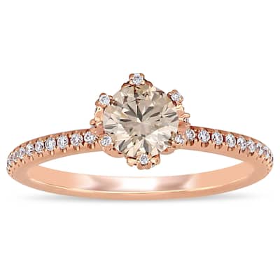 Miadora 14k Rose Gold 1 1/4ct TDW Brown and White Diamond Floral Engagement Ring