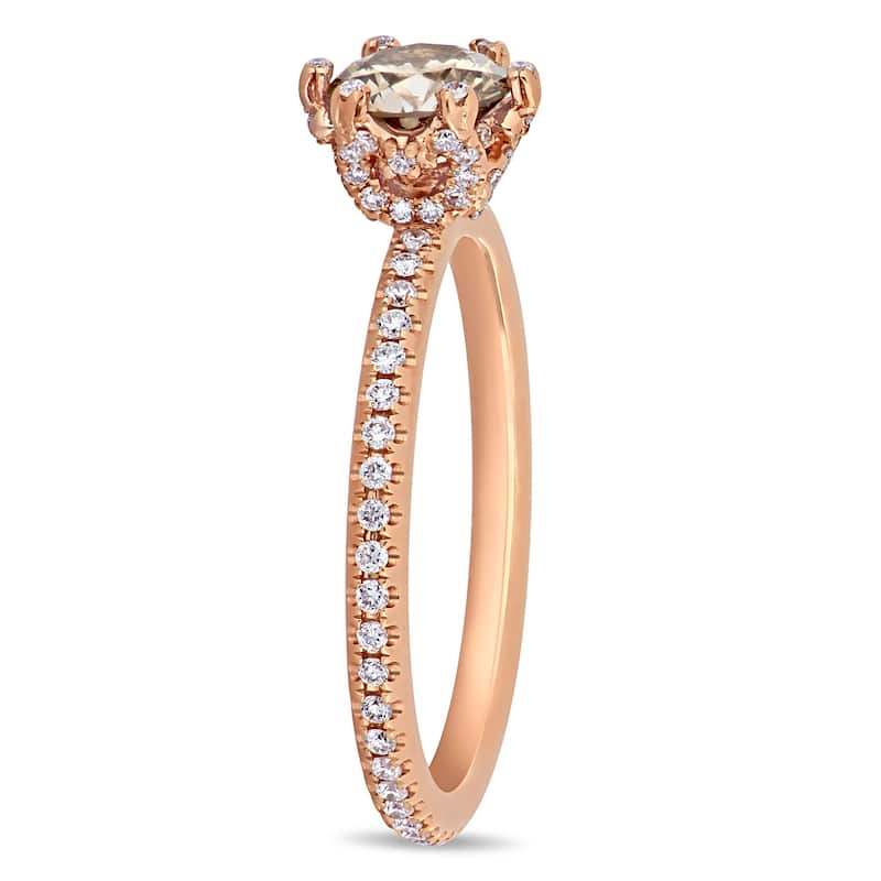 Miadora 14k Rose Gold 1 1/4ct TDW Brown and White Diamond Floral Engagement Ring