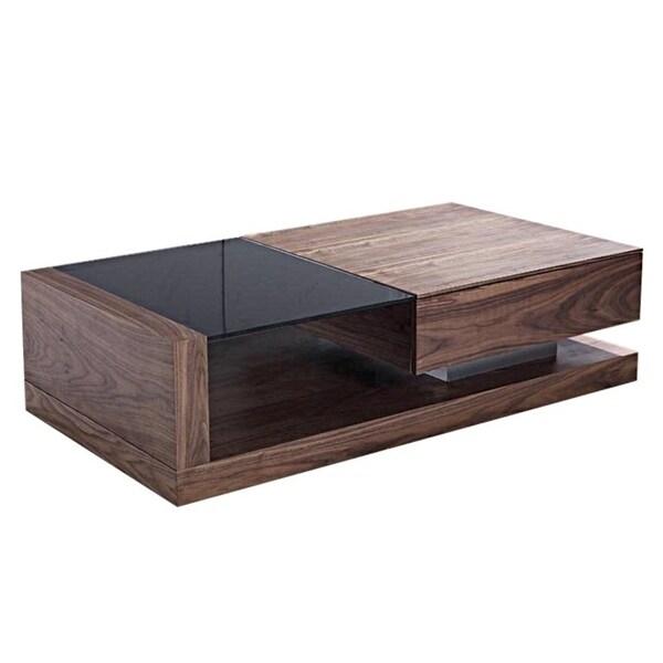 Porto Walnut Glass Top Accent Coffee Table