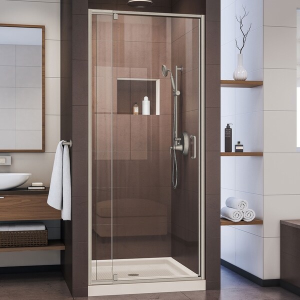 DreamLine Flex 32 in. D x 32 in. W x 74 3/4 in. H Pivot Shower Door and SlimLine Shower Base Kit