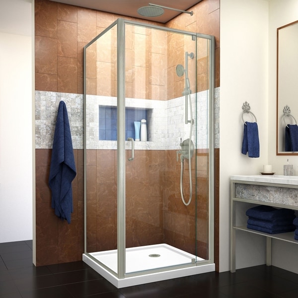DreamLine Flex 36 in. D x 36 in. W x 74 3/4 in. H Pivot Shower Enclosure and SlimLine Shower Base Kit