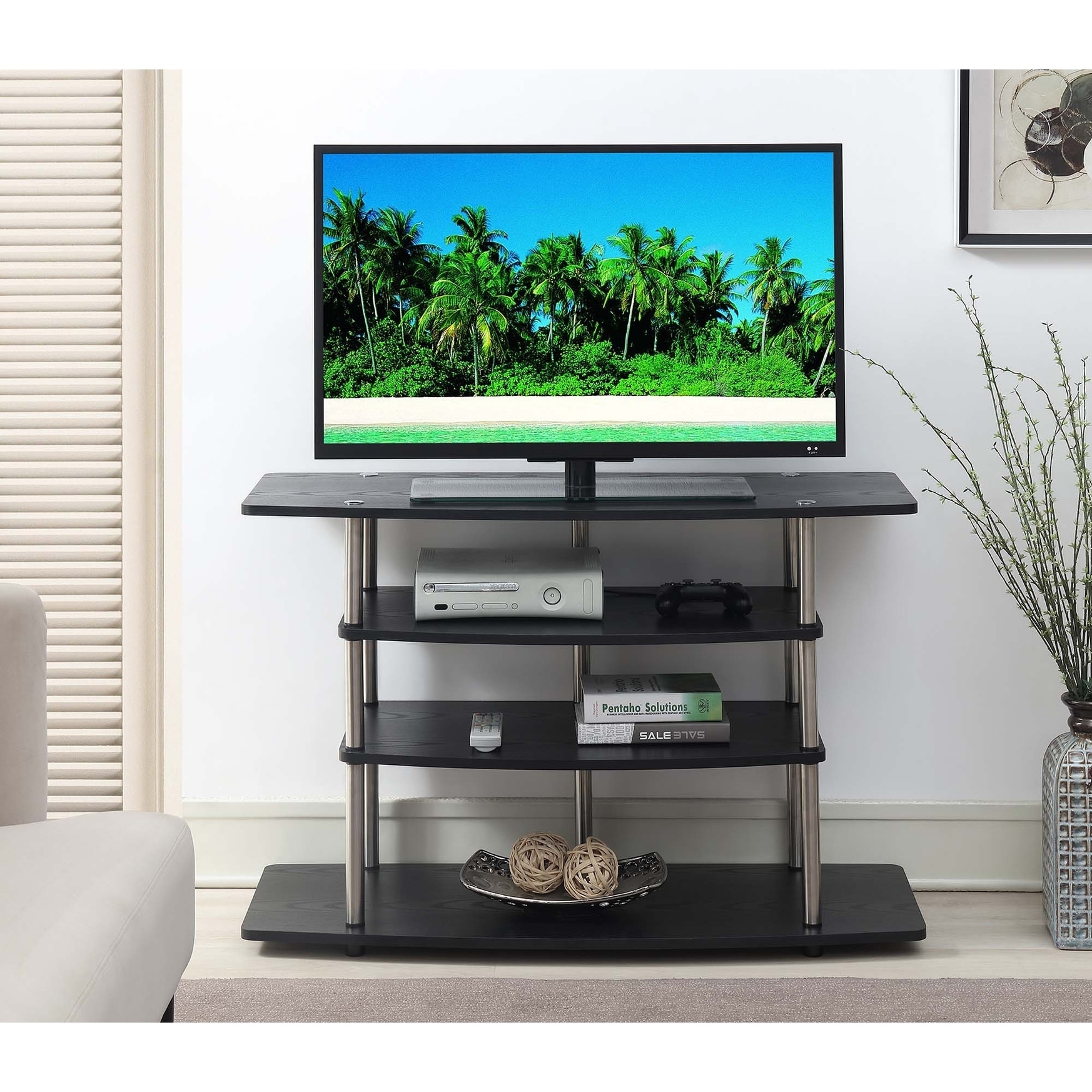 No Tools Wide Highboy TV Stand Black Modern & Contemporary eBay