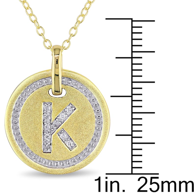 Miadora Yellow Plated Sterling Silver Diamond K-Initial Halo Charm Necklace