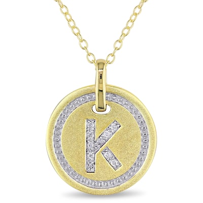 Miadora Yellow Plated Sterling Silver Diamond K-Initial Halo Charm Necklace