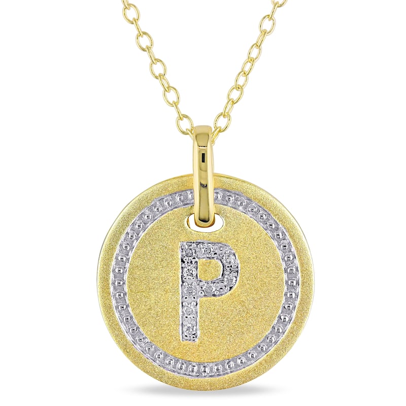 Miadora Yellow Plated Sterling Silver Diamond P-Initial Halo Charm Necklace