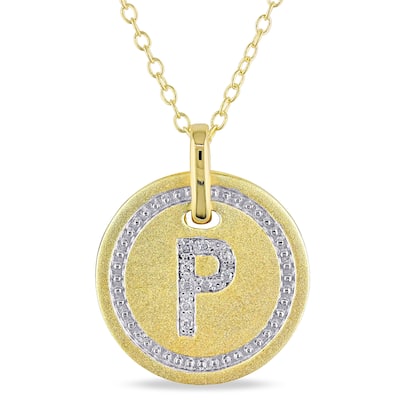 Miadora Yellow Plated Sterling Silver Diamond P-Initial Halo Charm Necklace
