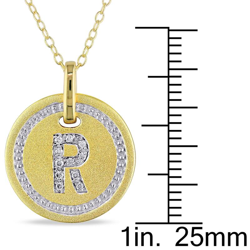 Miadora Yellow Plated Sterling Silver Diamond R-Initial Halo Charm Necklace