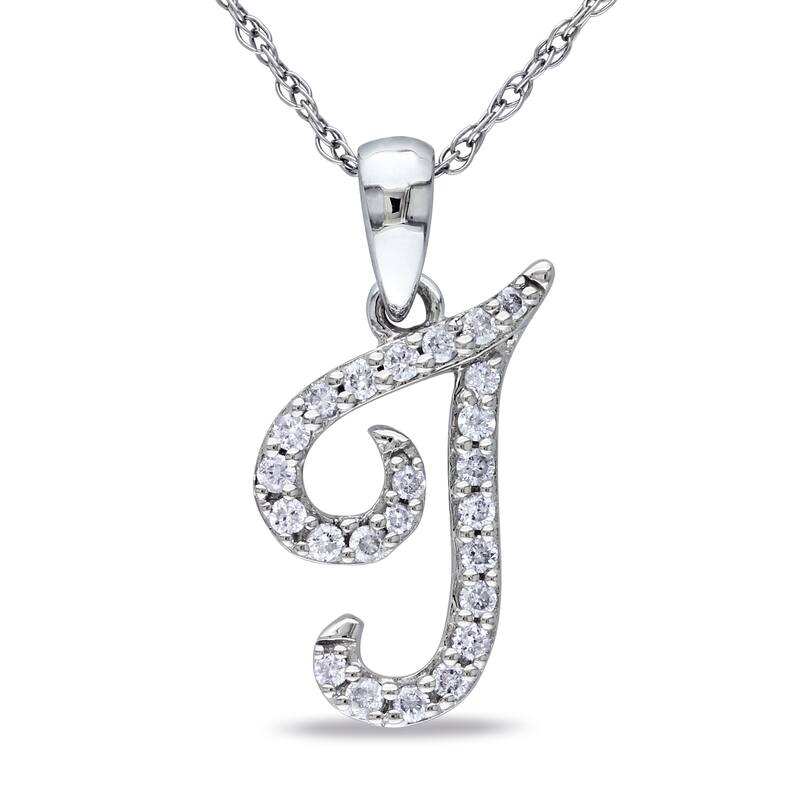Miadora 10k White Gold 1/8ct TDW Diamond Cursive J-Initial Necklace