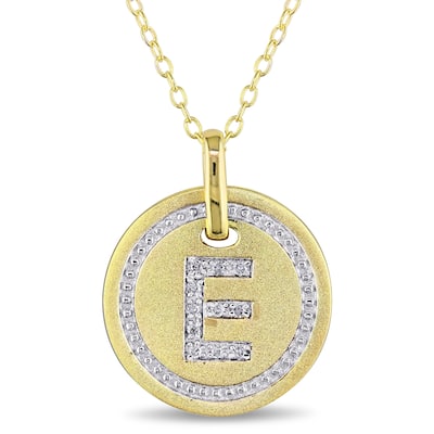 Miadora Yellow Plated Sterling Silver Diamond E-Initial Halo Charm Necklace