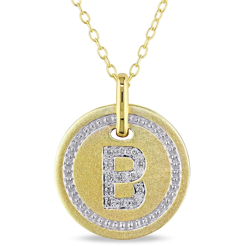Miadora Yellow Plated Sterling Silver Diamond B-Initial Halo Charm Necklace