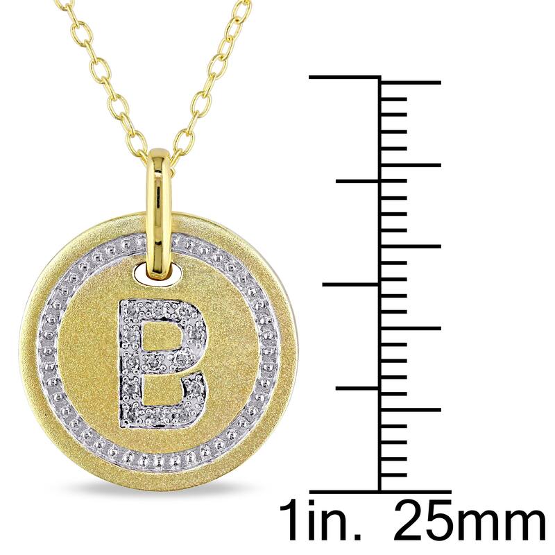 Miadora Yellow Plated Sterling Silver Diamond B-Initial Halo Charm Necklace