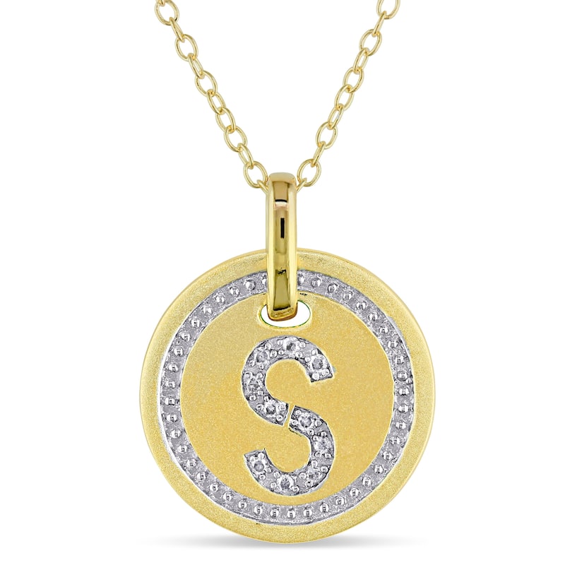 Miadora Yellow Plated Sterling Silver Diamond S-Initial Halo Charm Necklace