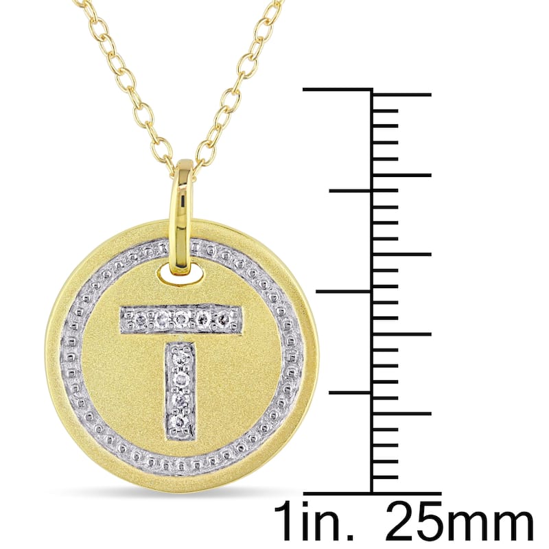 Miadora Yellow Plated Sterling Silver Diamond T-Initial Halo Charm Necklace