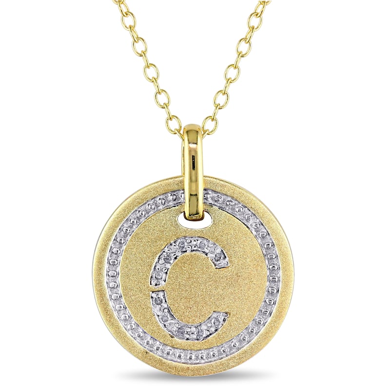 Miadora Yellow Plated Sterling Silver Diamond C-Initial Halo Charm Necklace