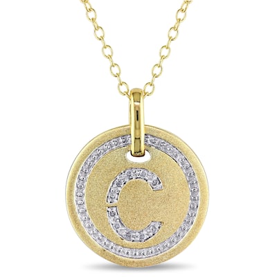 Miadora Yellow Plated Sterling Silver Diamond C-Initial Halo Charm Necklace