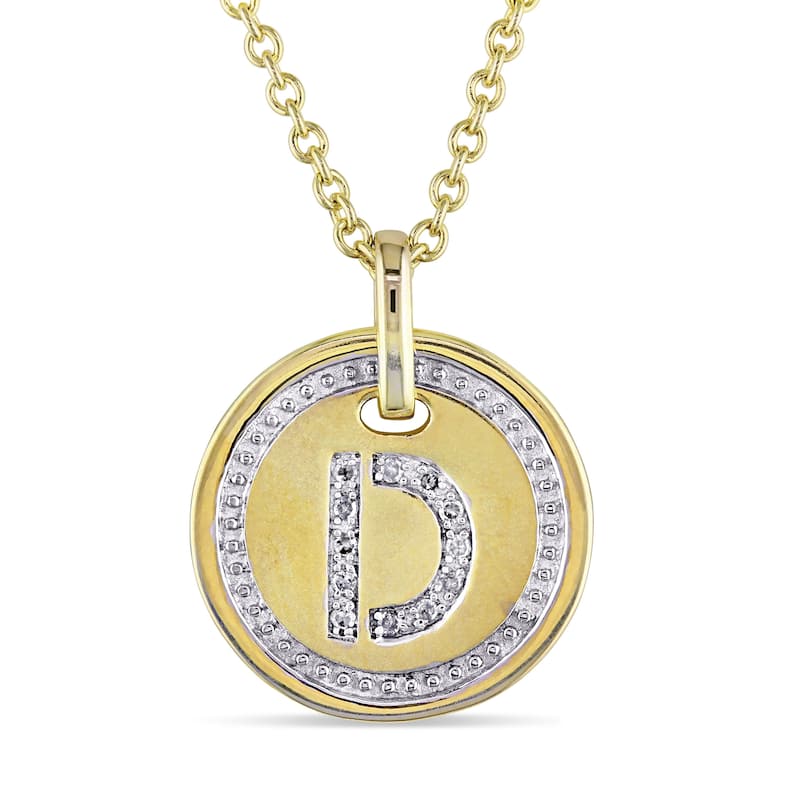 Miadora Yellow Plated Sterling Silver Diamond D-Initial Halo Charm Necklace