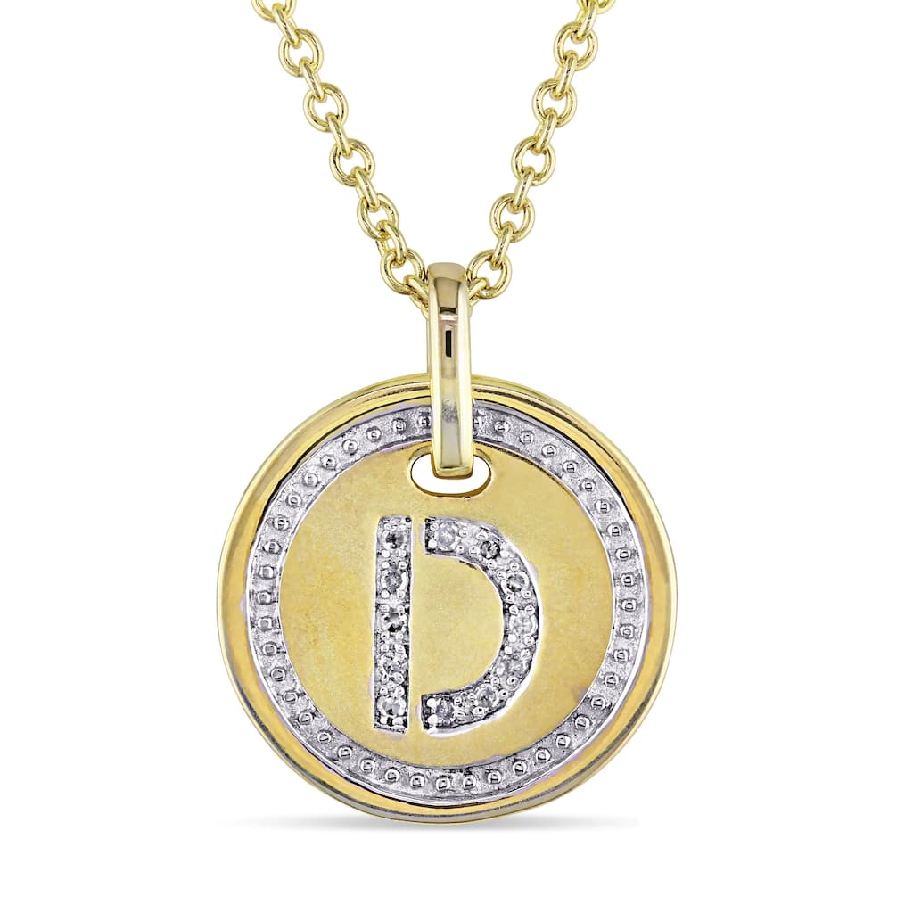 Miadora Yellow Plated Sterling Silver Diamond D-Initial Halo Charm Necklace