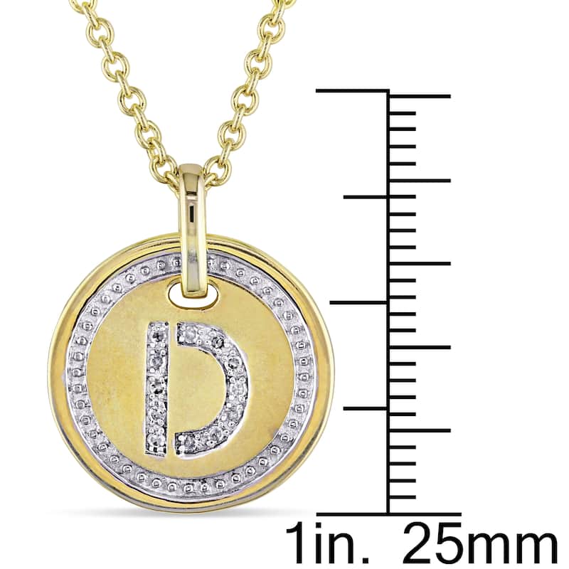 Miadora Yellow Plated Sterling Silver Diamond D-Initial Halo Charm Necklace