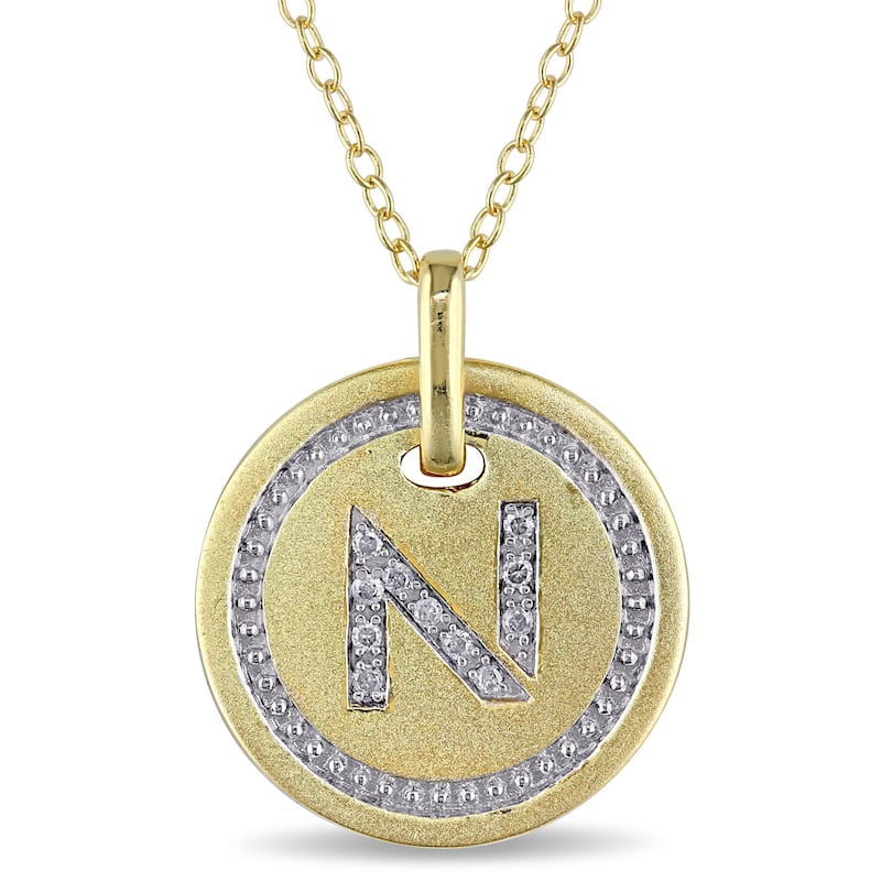 Miadora Yellow Plated Sterling Silver Diamond N-Initial Halo Charm Necklace