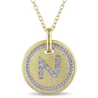 Miadora Yellow Plated Sterling Silver Diamond N-Initial Halo Charm Necklace