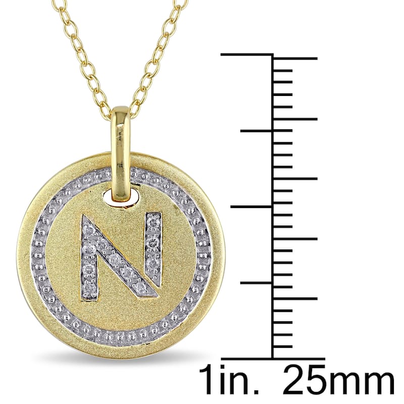 Miadora Yellow Plated Sterling Silver Diamond N-Initial Halo Charm Necklace