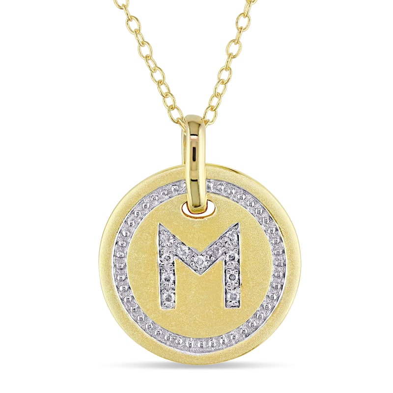 Miadora Yellow Plated Sterling Silver Diamond M-Initial Halo Charm Necklace