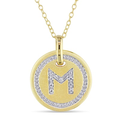 Miadora Yellow Plated Sterling Silver Diamond M-Initial Halo Charm Necklace
