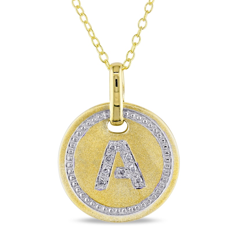 Miadora Yellow Plated Sterling Silver Diamond A-Initial Halo Charm Necklace