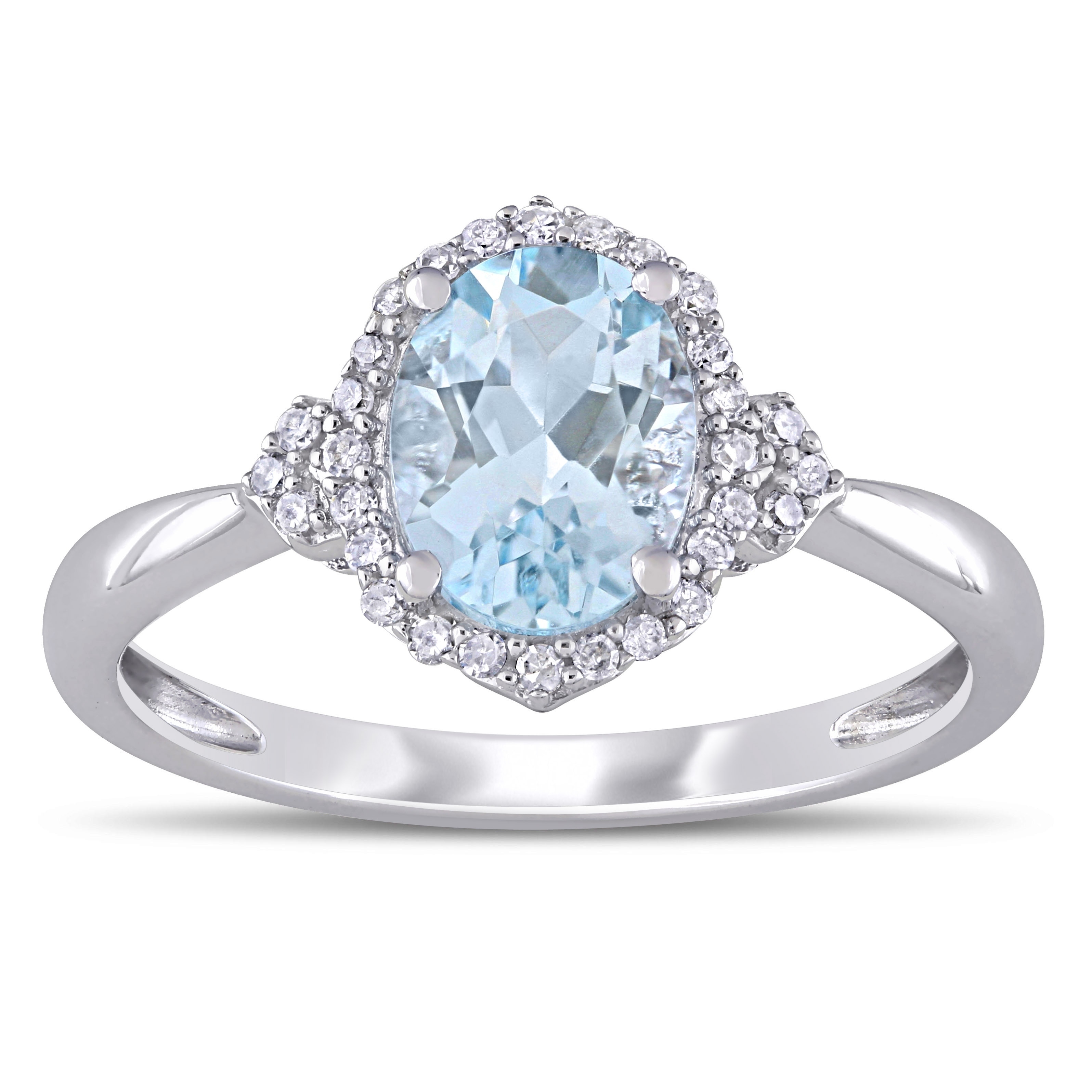 Miadora 10k White Gold Aquamarine and 1/8ct TDW Diamond Halo Ring