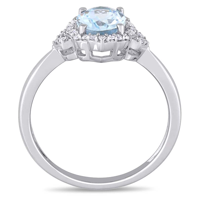Miadora 10k White Gold Aquamarine and 1/8ct TDW Diamond Halo Ring
