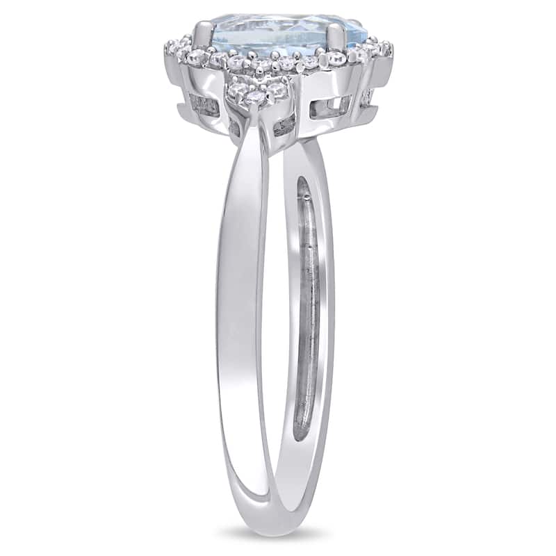 Miadora 10k White Gold Aquamarine and 1/8ct TDW Diamond Halo Ring